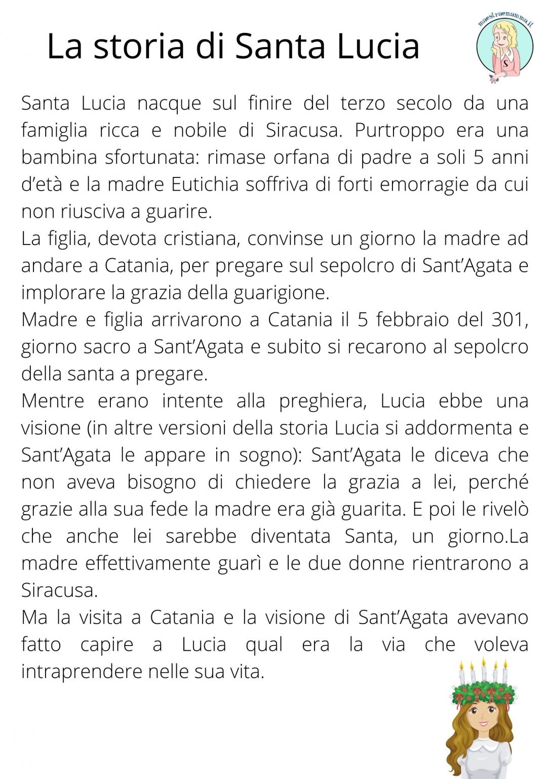 Poesia e disegno di Santa Lucia per bambini - Maestraemamma