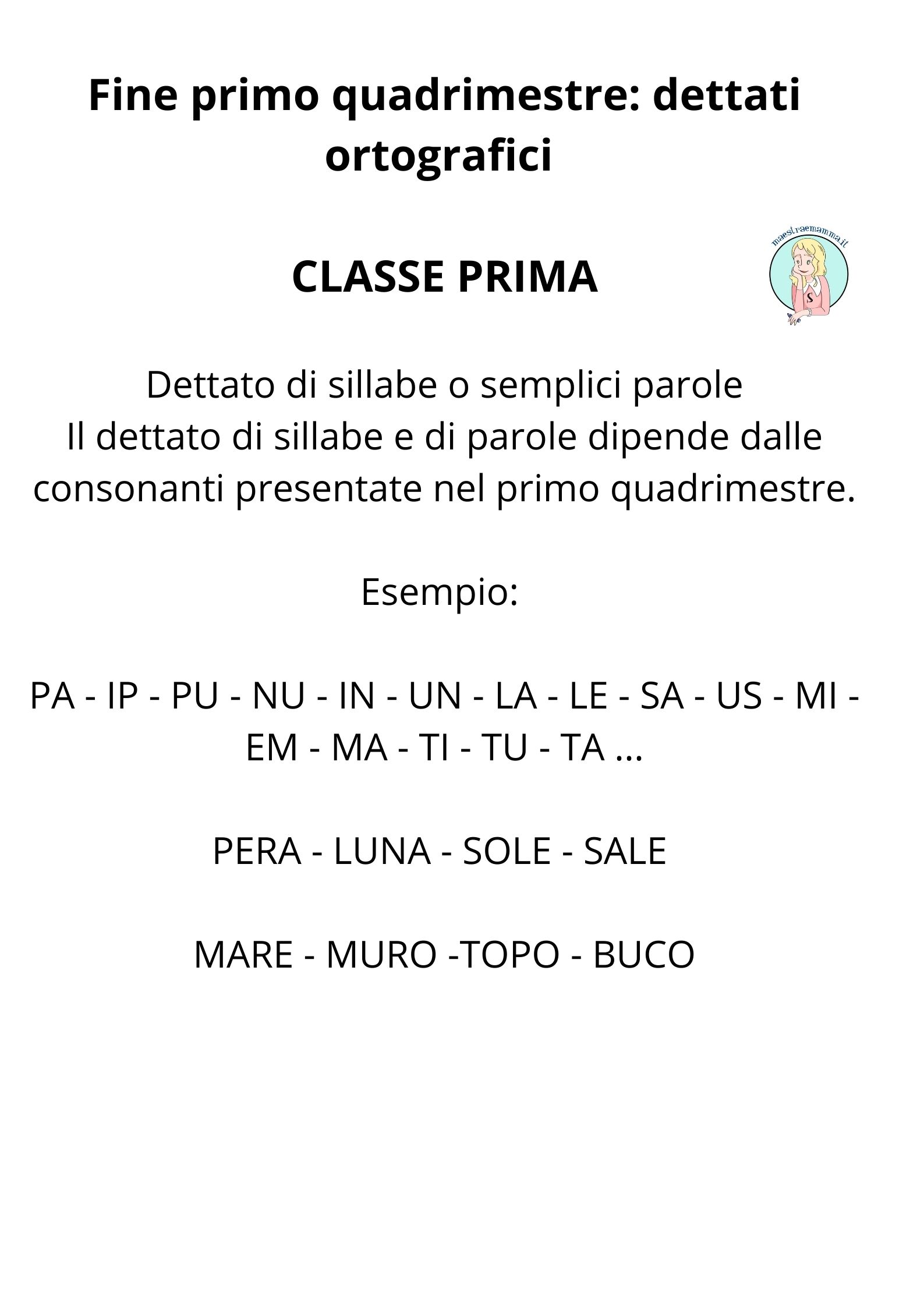 Dettati Ortografici Scuola Primaria Divisi Per Classe Fine Primo Quadrimestre